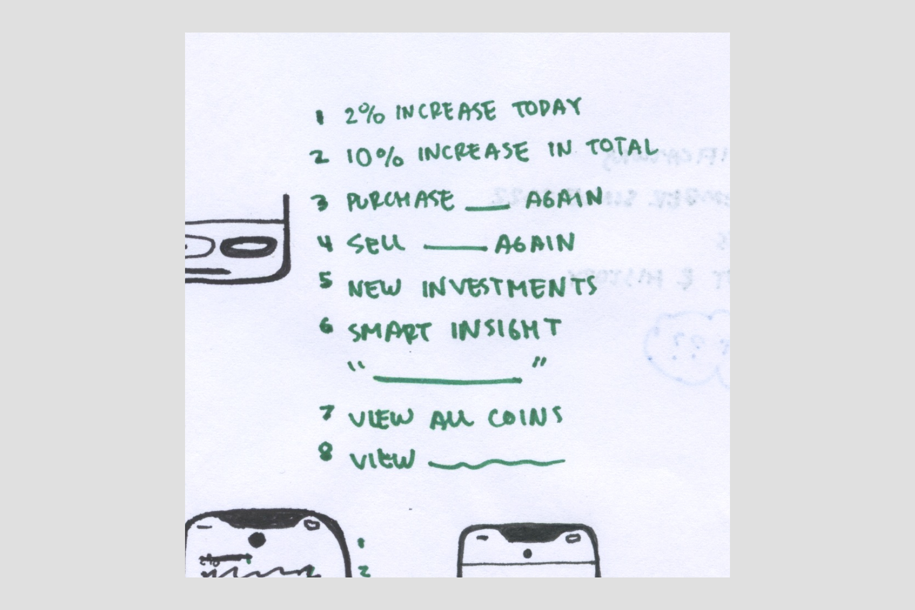 A small script numbered from one to six, which I then turned into UI sketches.